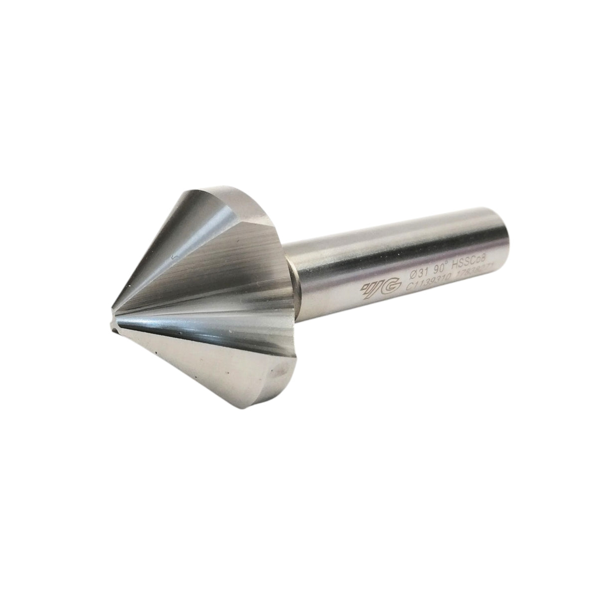 Avellanador cónico de 3 flautas y 90 grados marca YG-1 fabricado en acero rápido al cobalto HSS-Co8 con diámetro de 31 milímetros. (C1139310)
