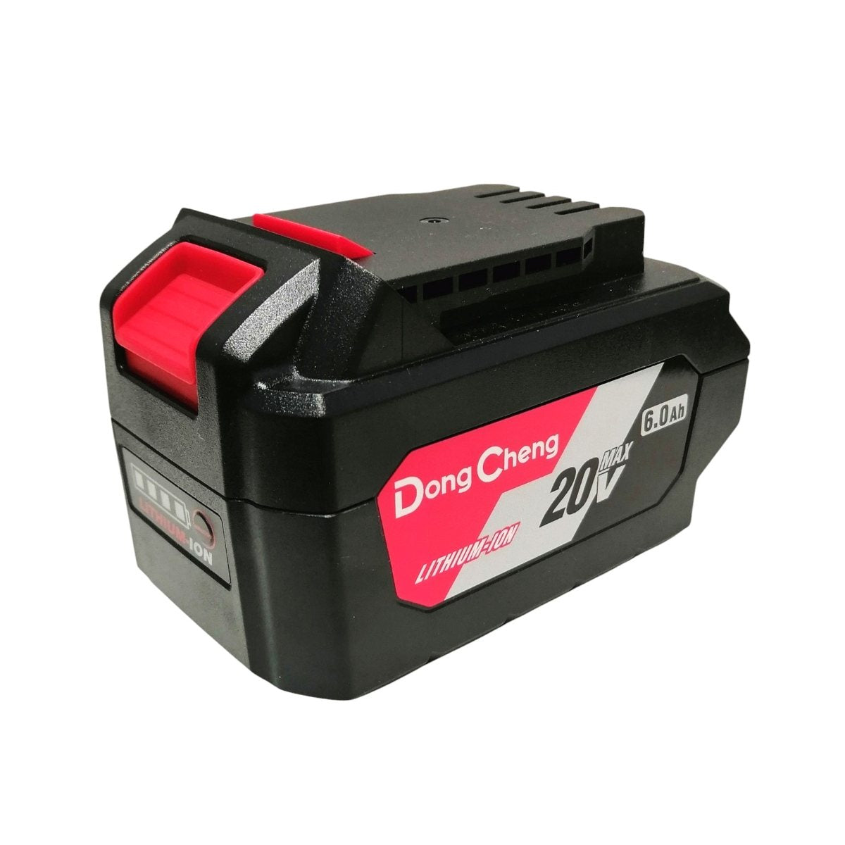 Batería de iones de litio Dong Cheng de 20V Max y 6.0Ah con indicador LED de carga para herramientas inalámbricas.