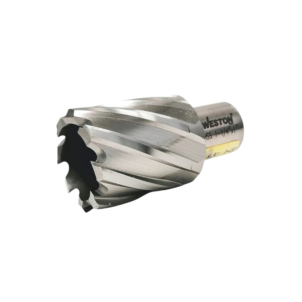 Cortador (broca) anular de alta velocidad Weston con medida de 1-1/4 pulgadas de diámetro y 1 pulgada de largo de corte.
