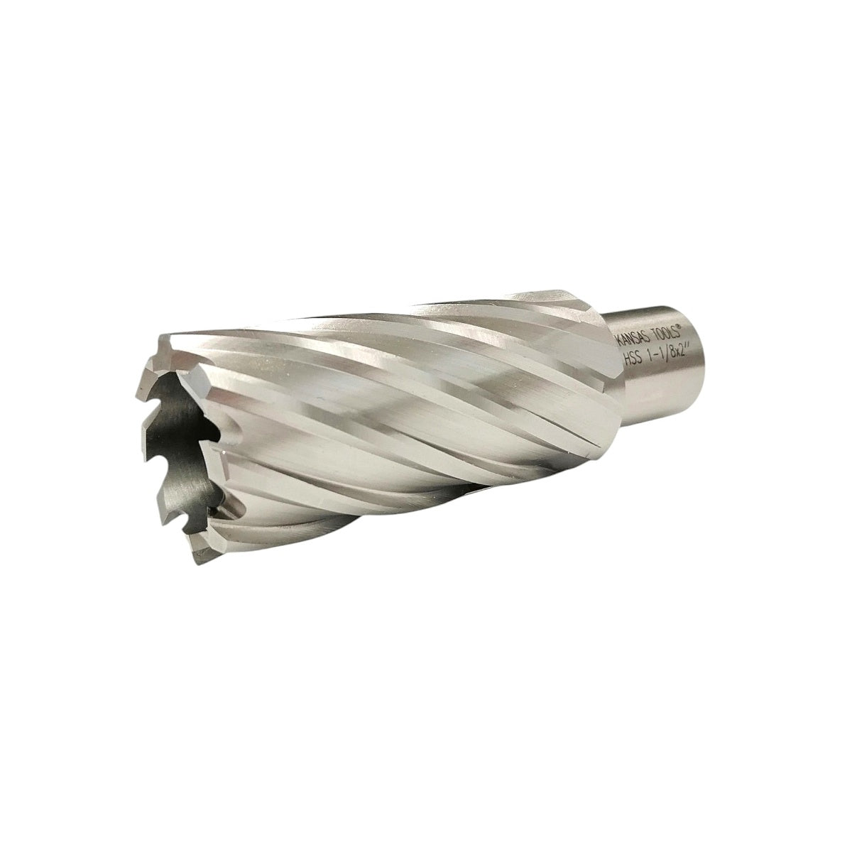 Cortador anular de alta velocidad Kansas de 1 y un octavo de pulgada de diámetro por 2 pulgadas de profundidad de corte.