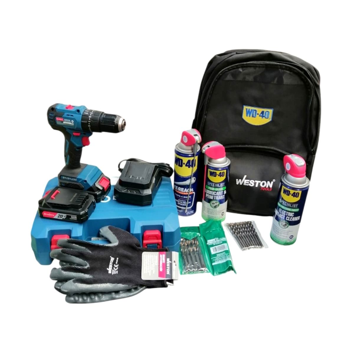 Kit de rotomartillo atornillador Dong Cheng de media pulgada con broca para concreto,  flexómetro de cinco metros, brocas hss 3/8 y brocas concreto 1/4", 3 WD-40