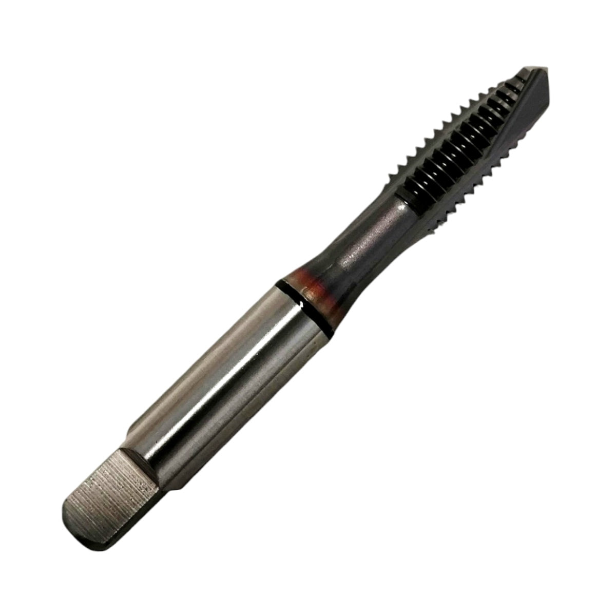 Machuelo de acero cobalto HSS-E marca YG-1, medida M12 x 1.75, punta tipo GUN con recubrimiento de carbonitruro de titanio (TiCN).
