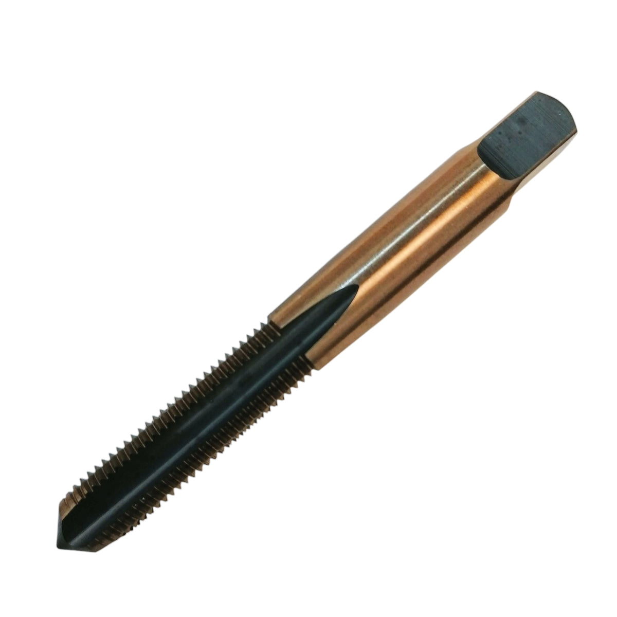 Machuelo de mano de flautas rectas marca Weston Plus fabricado en acero de alta velocidad HSS para roscado interno de 3/8 de pulgada con 16 hilos NC.