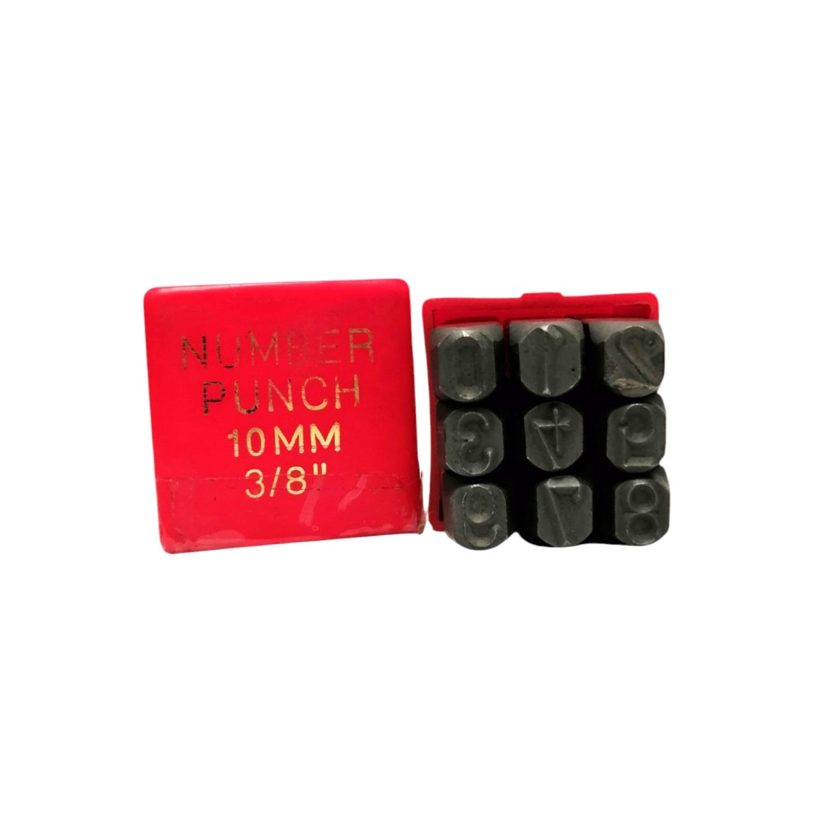 Juego de punzones numéricos de golpe marca Weston medida 3/8 de pulgada en estuche.