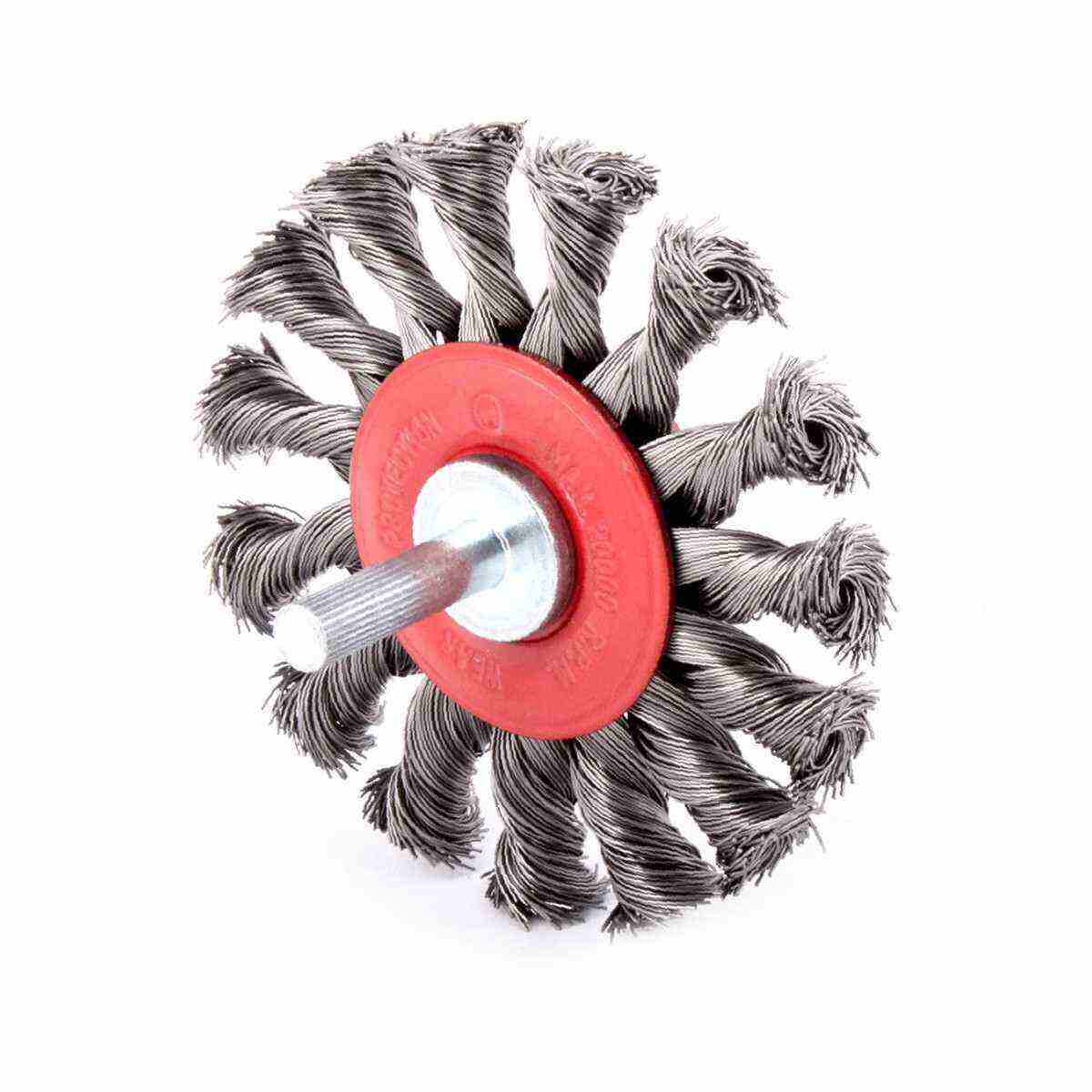 Cepillo circular trenzado Weston 3 pulgadas con vástago 1/4 pulgadas de acero al carbón para remoción de pintura y óxido