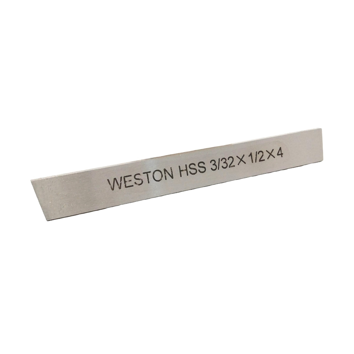 Cuchilla de corte marca Weston de acero de alta velocidad (HSS) con dimensiones de 3/32 x 1/2 x 4", utilizada en operaciones de tronzado y ranurado para tornos industriales.