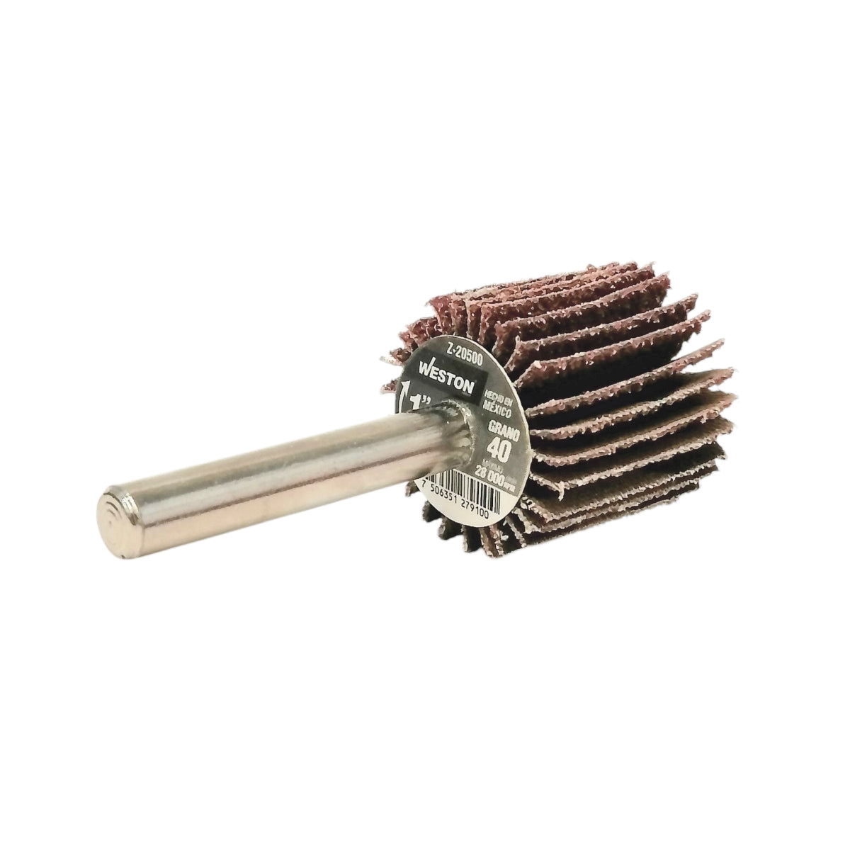 Rueda flap con vástago grano 40 1" Para uso en acero, acero inoxidable, madera, pintura, barniz, plástico y fundición. Abrasivo