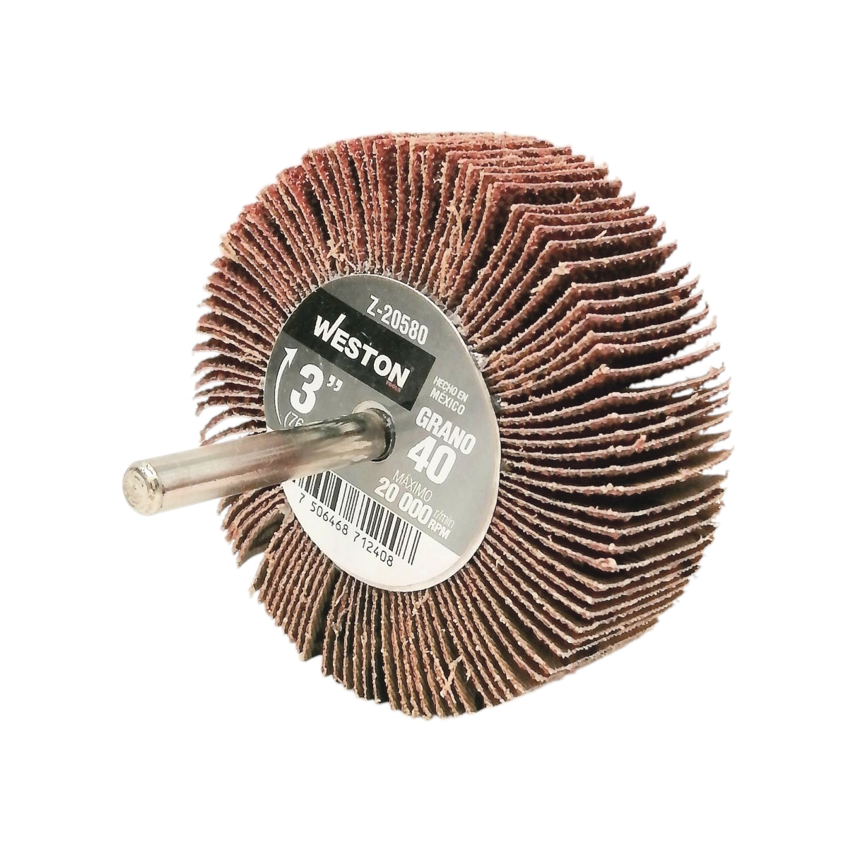 Rueda flap con grano 40 3" Para uso en acero, acero inoxidable, madera, pintura, barniz, plástico y fundición. Abrasivo