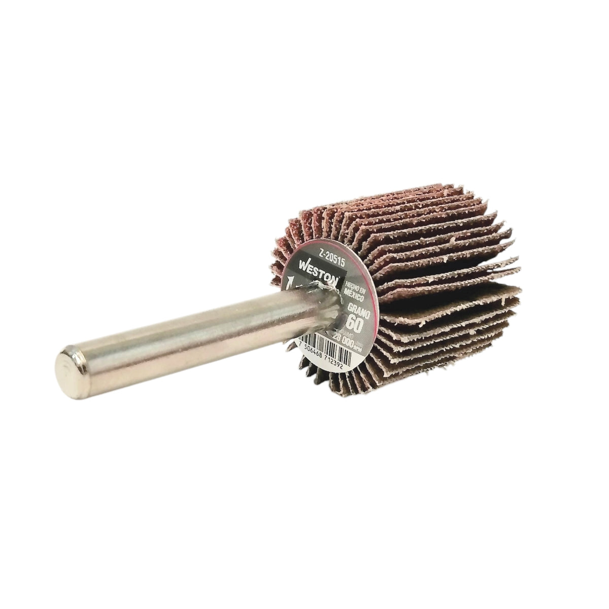 Rueda flap con vástago grano 60 1" Para uso en acero, acero inoxidable, madera, pintura, barniz, plástico y fundición. Abrasivo